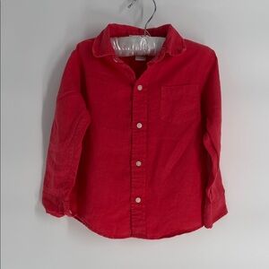 Janie and Jack Red Kids Linen Button/Tab Button Shirt - 3